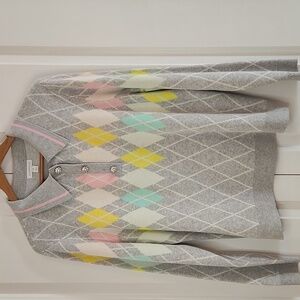 Charter Club Pastel Argyle Sweater knitted polo top Gray Pastel Colors Size XXL
